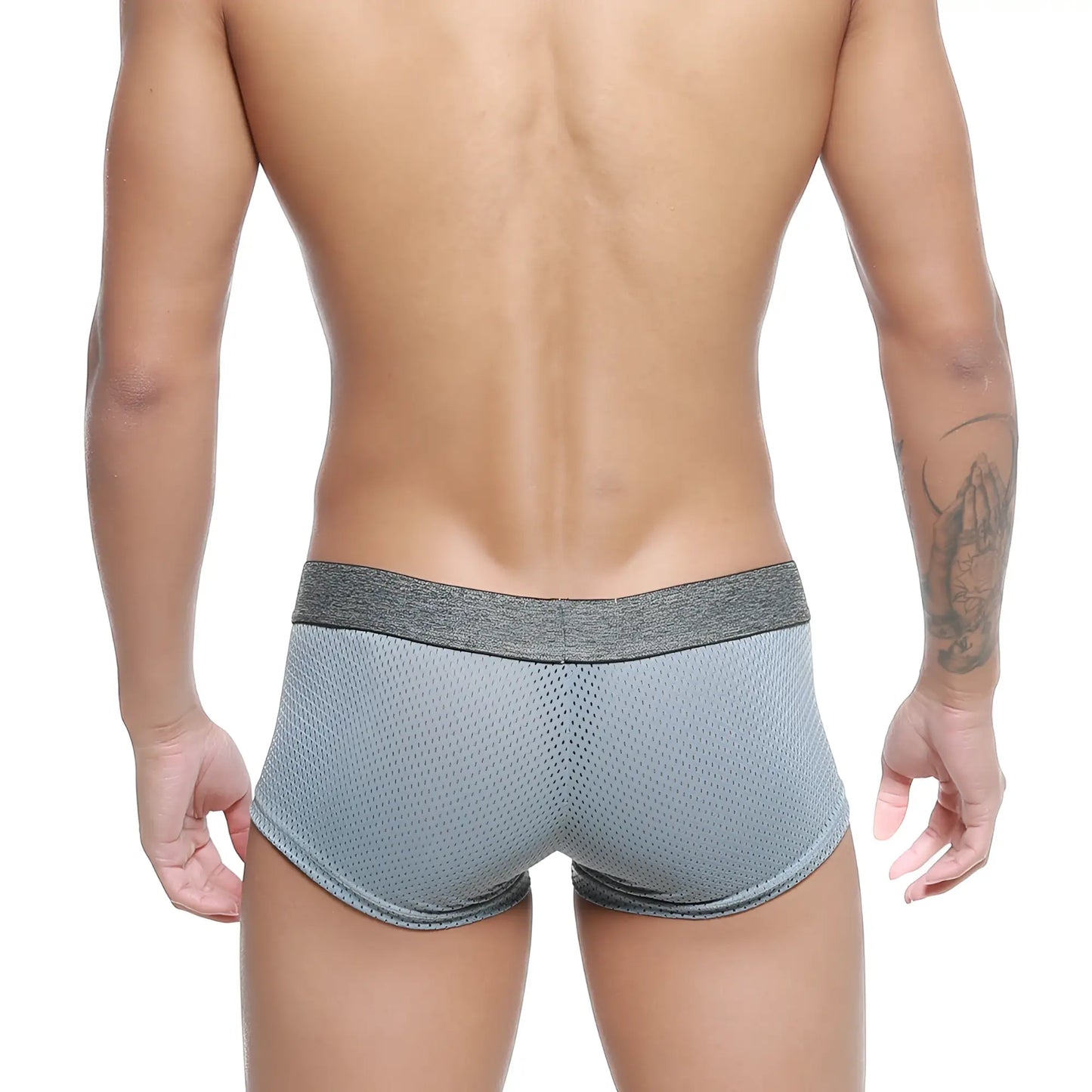 MetroMaleWear gray mesh briefs with textured waistband designed for comfort and breathability
