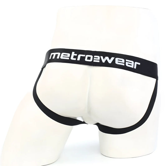 Black metrowear briefs with sleek form fitting design and elastic waistband from metroMalewear grid mesh collection