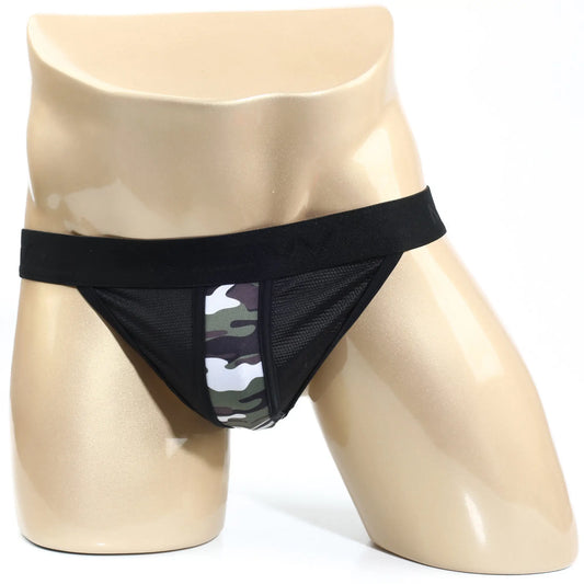 MetroMalewear hard core thong 2912-60 black mesh briefs with camouflage front panel for bold style
