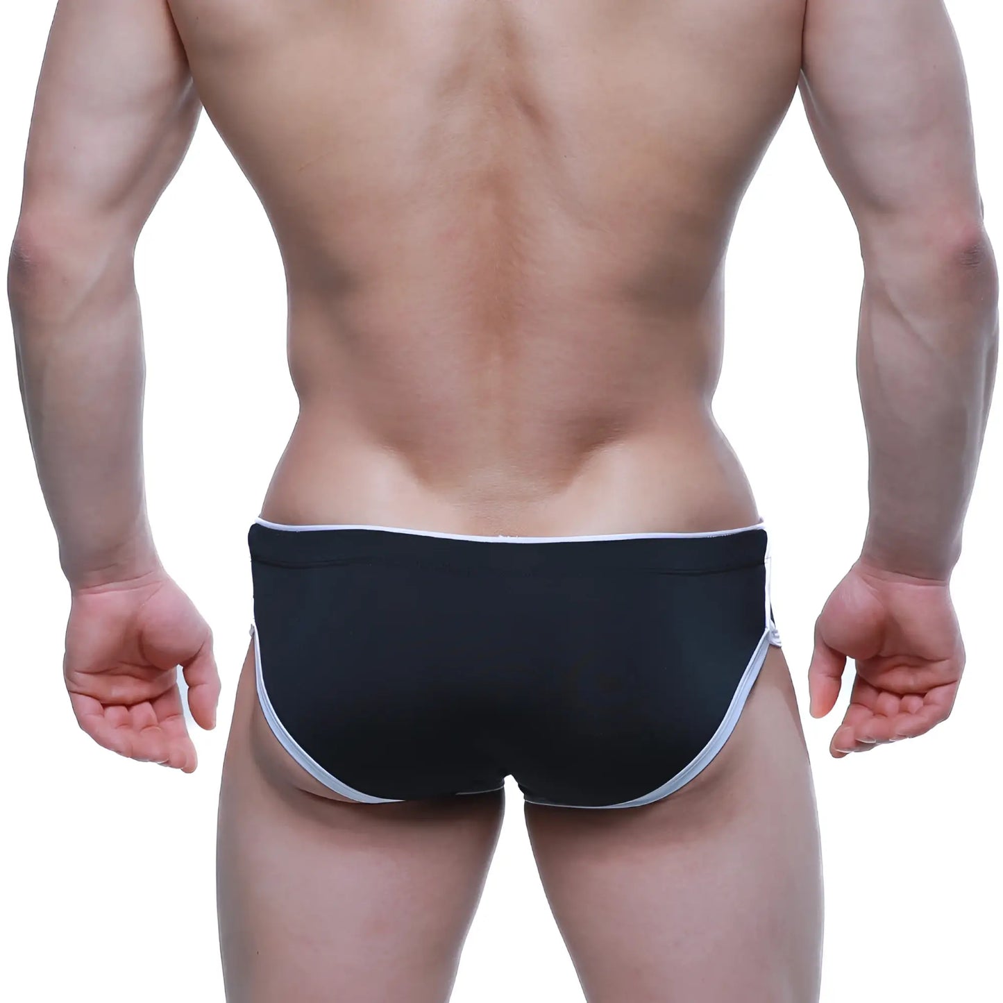 Black briefs with white trim metro male wear havana short boxer black 2323-20 front view