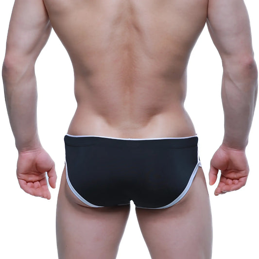 Black briefs with white trim metro male wear havana short boxer black 2323-20 front view