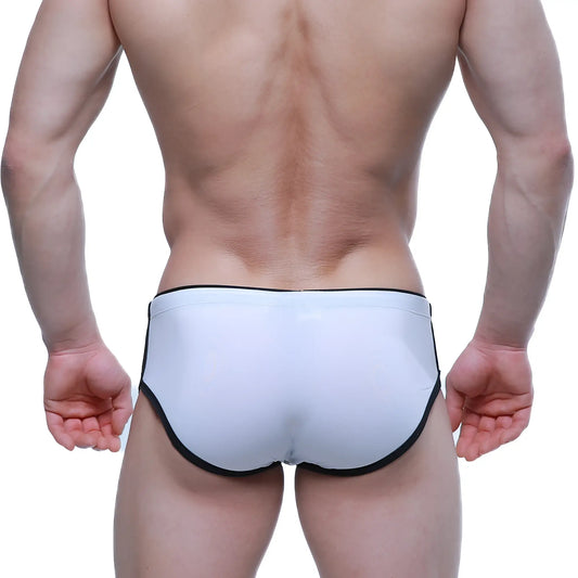 White swim trunks with black trim metroMalewear havana short boxer designed for comfortable beachwear and casual use