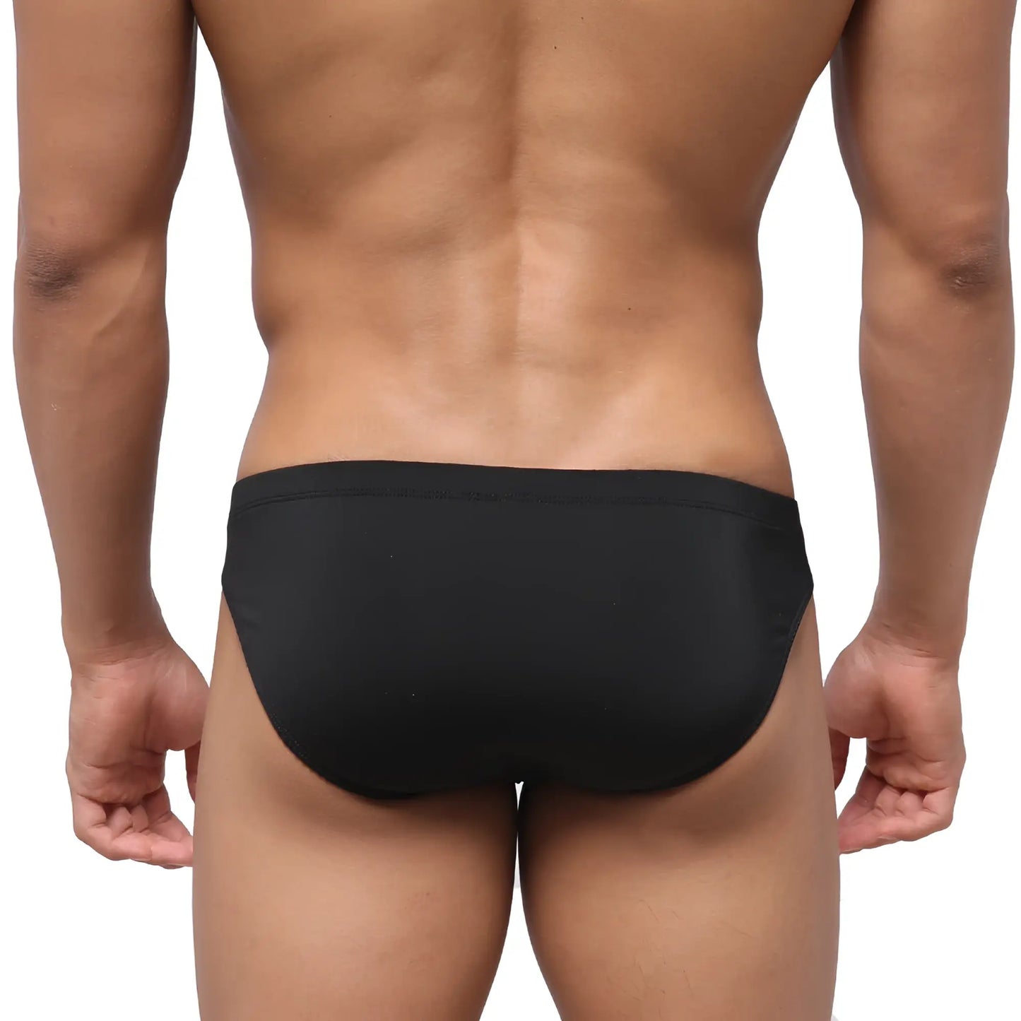 MetroMaleWear highcut hip brief black swim trunks with smooth form-fitting fabric and subtle waistband detail