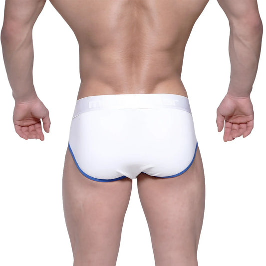 MetroMalewear highcut hip brief tiempo 5103-01 white briefs with blue trim designed for comfort and style
