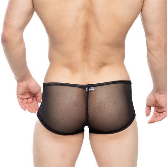 MetroMalewear hongos trunk black 2126-72 black mesh briefs with solid black elastic waistband front view