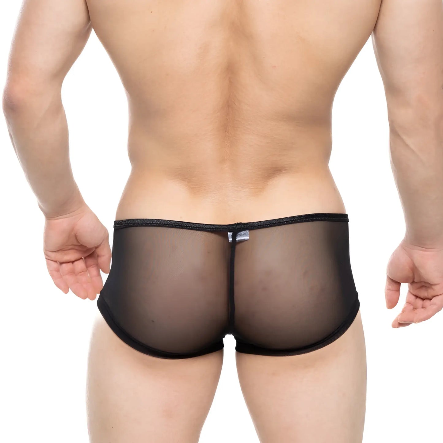 MetroMalewear hongos trunk black 2126-72 black mesh briefs with solid black elastic waistband front view
