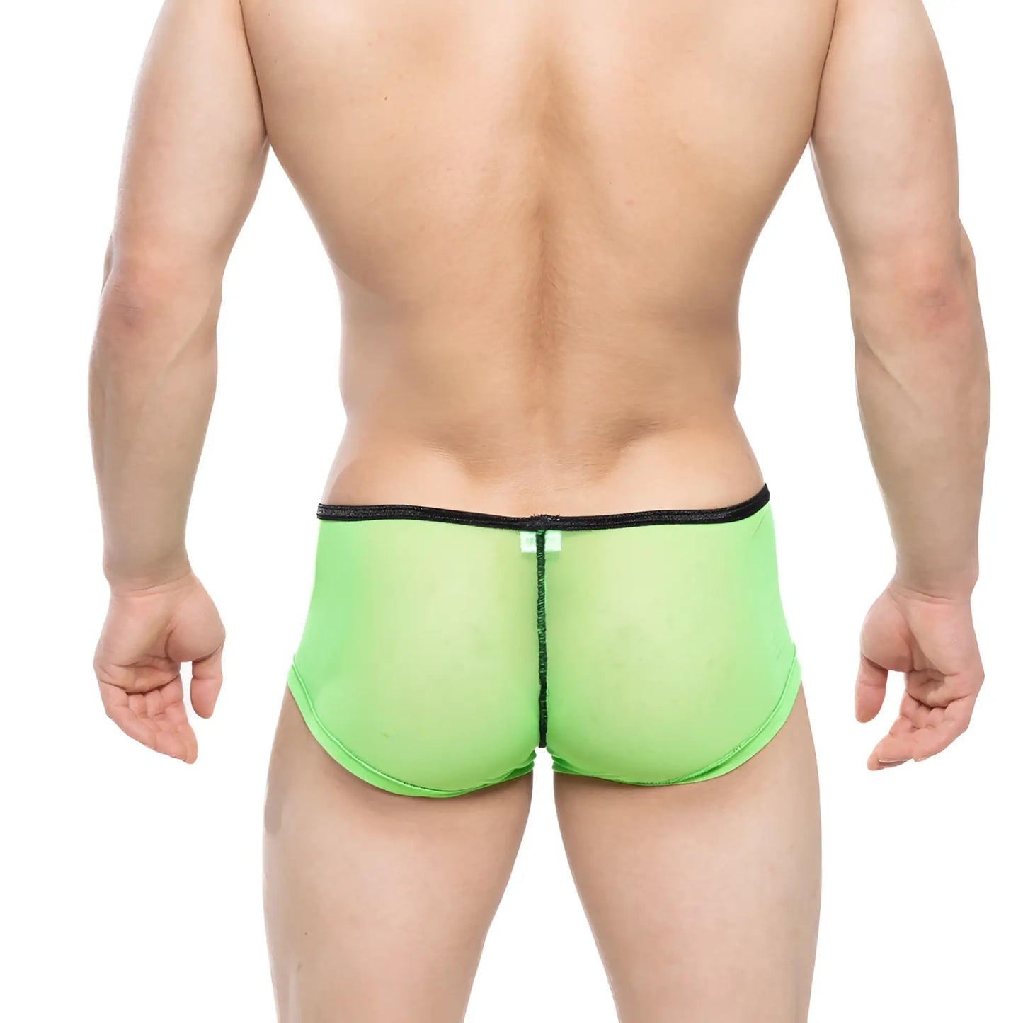 Bright neon green sheer mesh briefs with black trim and central zipper closure from MetroMaleWear HONGOS Trunk Lime 2126-73