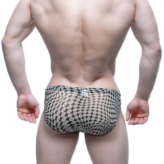 MetroMaleWear Horus bikini 5103-M77 black and white geometric patterned swim trunks for men