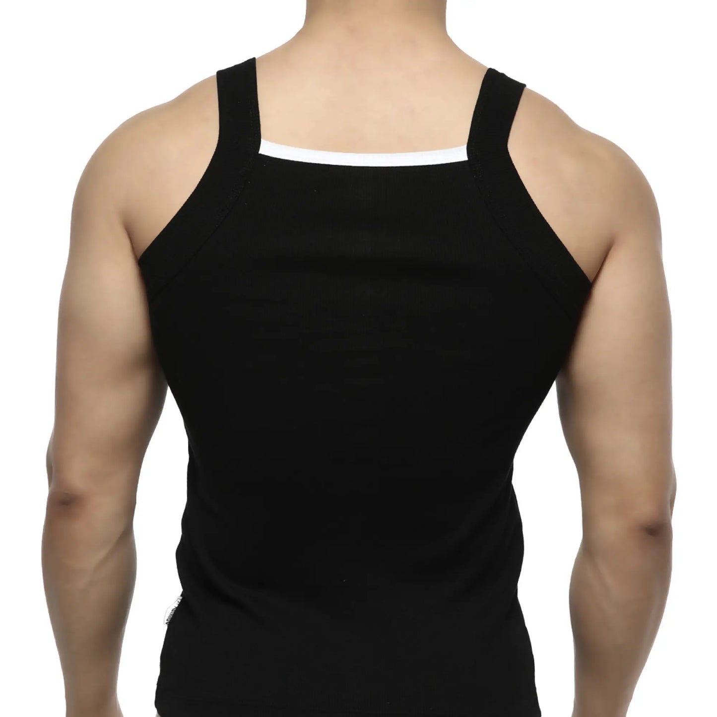 MetroMaleWear hummer tank top black with white trim neckline sleeveless cotton blend for casual wear