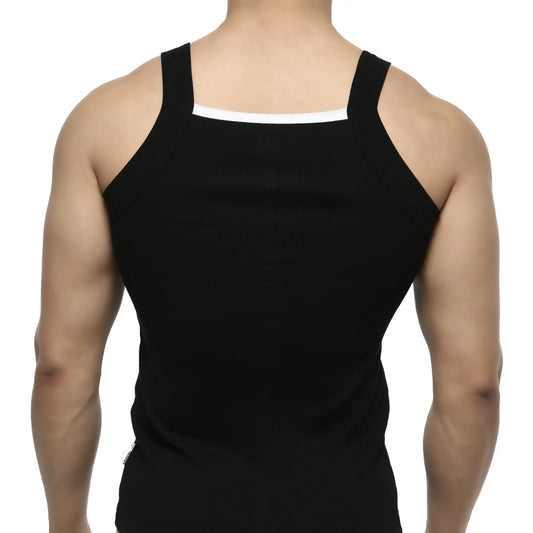 MetroMaleWear hummer tank top black with white trim neckline sleeveless cotton blend for casual wear