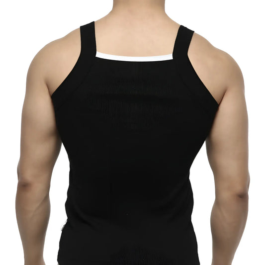 MetroMaleWear hummer tank top black with white trim neckline sleeveless cotton blend for casual wear