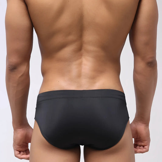 MetroMaleWear Ibiza swim brief metal silver 4928-30 black swim trunks with smooth form fitting design