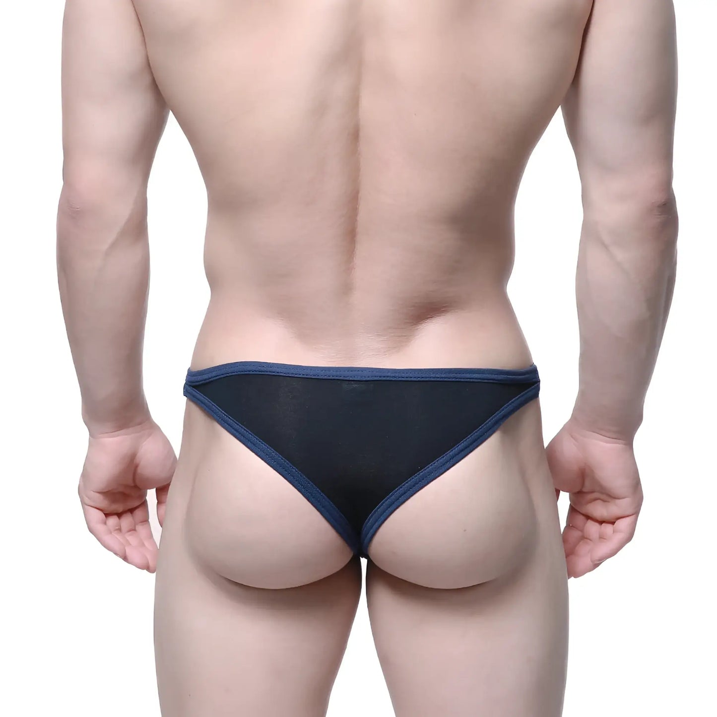 Metro male wear infinito bikini black 6017-20 black mesh briefs with navy blue trim front view