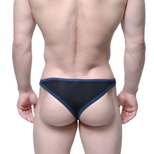 Metro male wear infinito bikini black 6017-20 black mesh briefs with navy blue trim front view