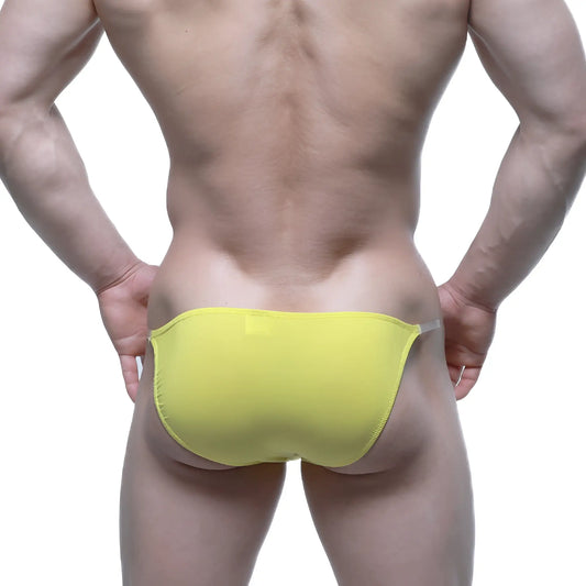 Bright yellow MetroMaleWear Invisible Bikini 3704-15 swim trunks with a sleek minimalist design and form-fitting style