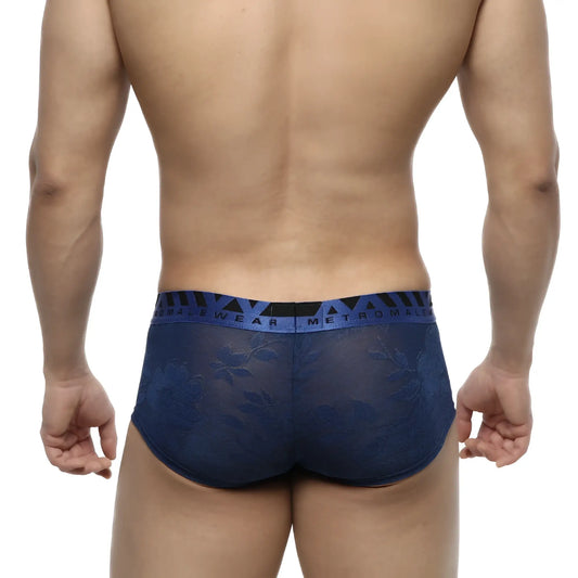 Blue lace jacquard trunk underwear for men with a patterned waistband by MetroMaleWear royal 2026-18