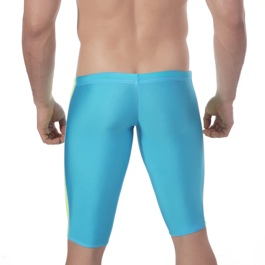 MetroMaleWear Jammer swim boxer turquoise with bright turquoise fabric and neon yellow side stripes for swimming