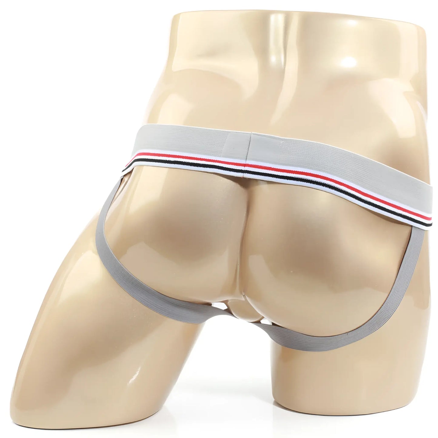 Gray athletic briefs metro male wear jock strap jasper gray 3001-m10 with white red and black striped waistband