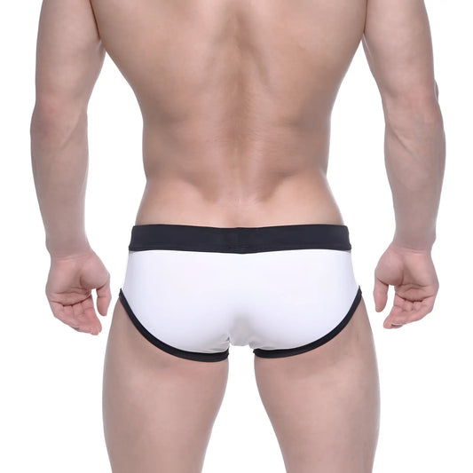 White briefs with black trim metro malewear korean flag swim briefs 4960-43 for swimming and beachwear