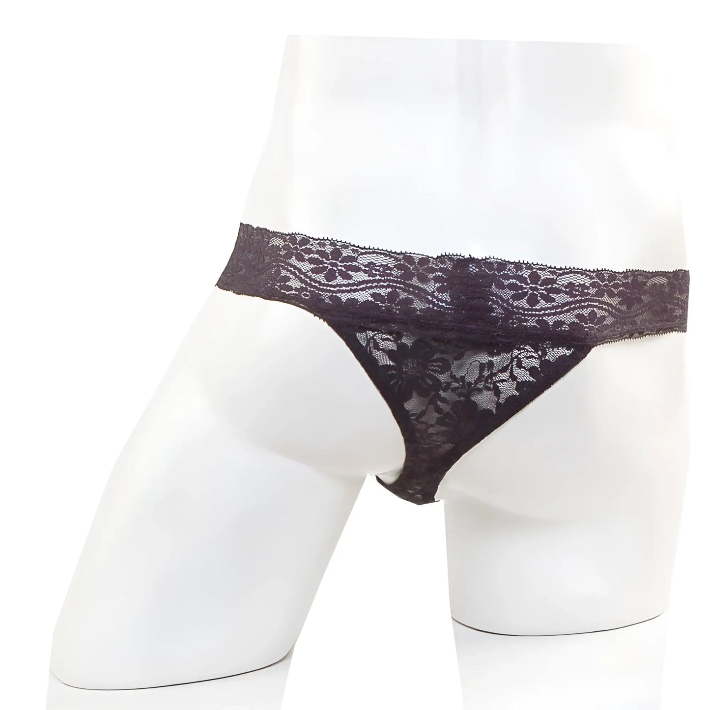 MetroMaleWear lace thong black 2912-71 featuring intricate floral patterns and delicate sheer lace design
