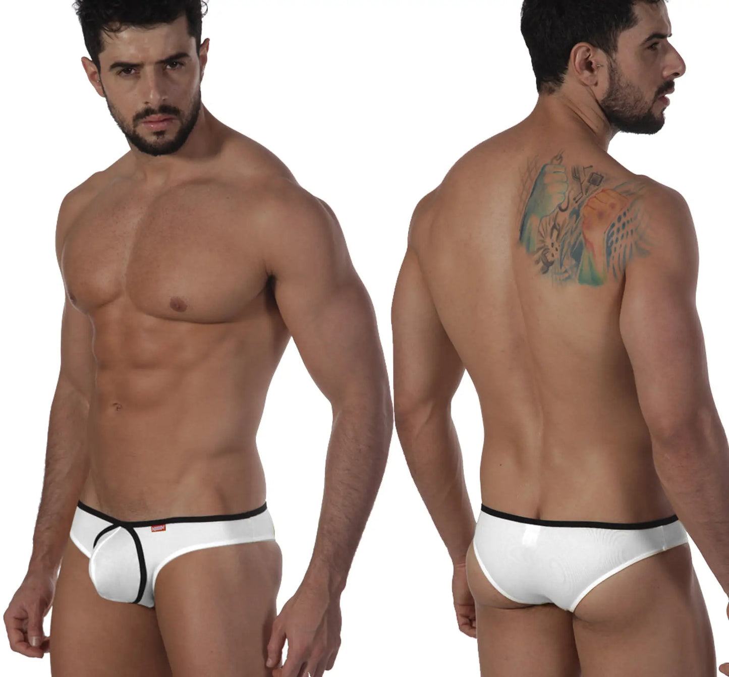 White briefs with black trim by MetroMaleWear lasso bikini style in white for comfortable everyday wear