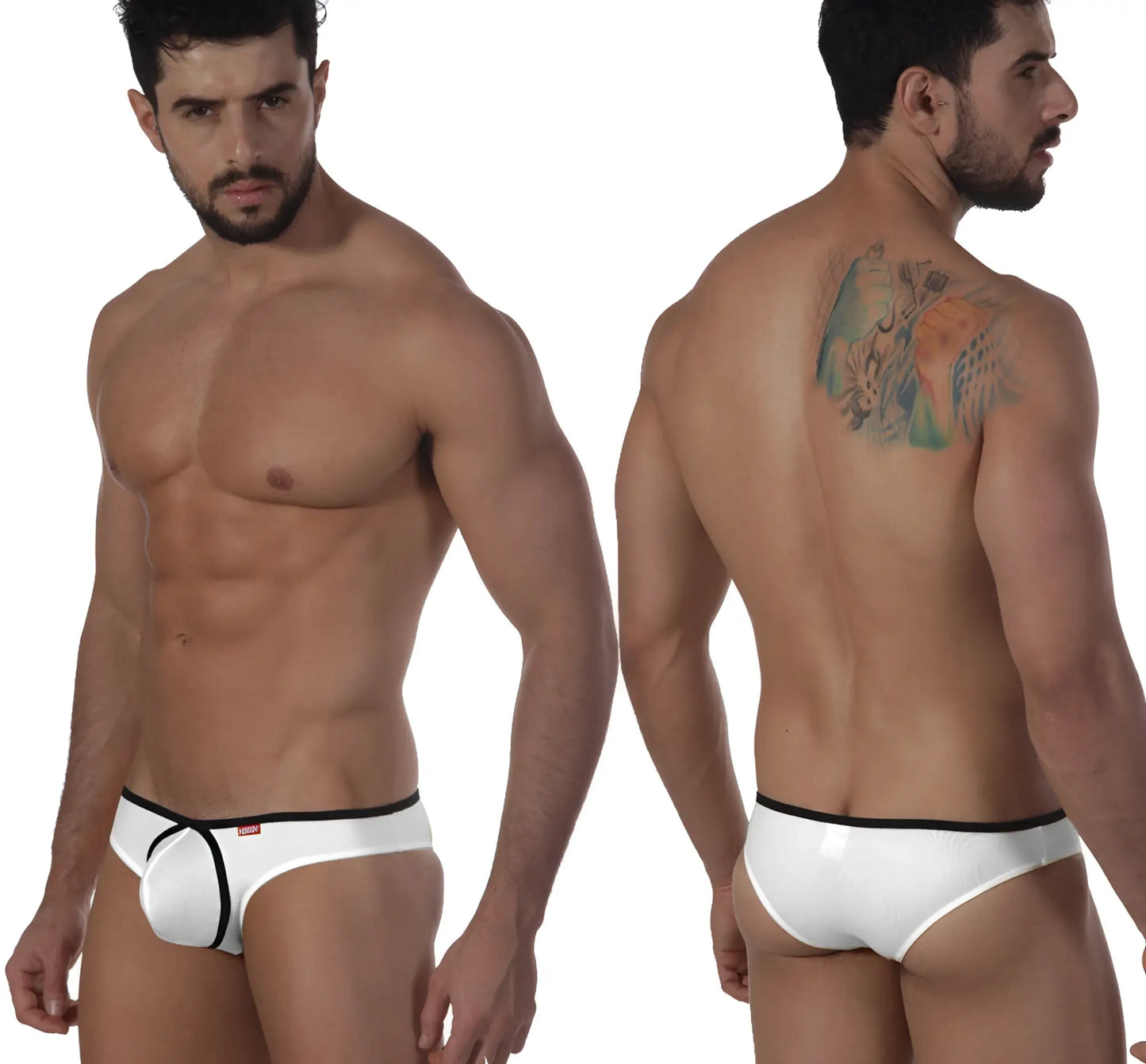 White briefs with black trim by MetroMaleWear lasso bikini style in white for comfortable everyday wear