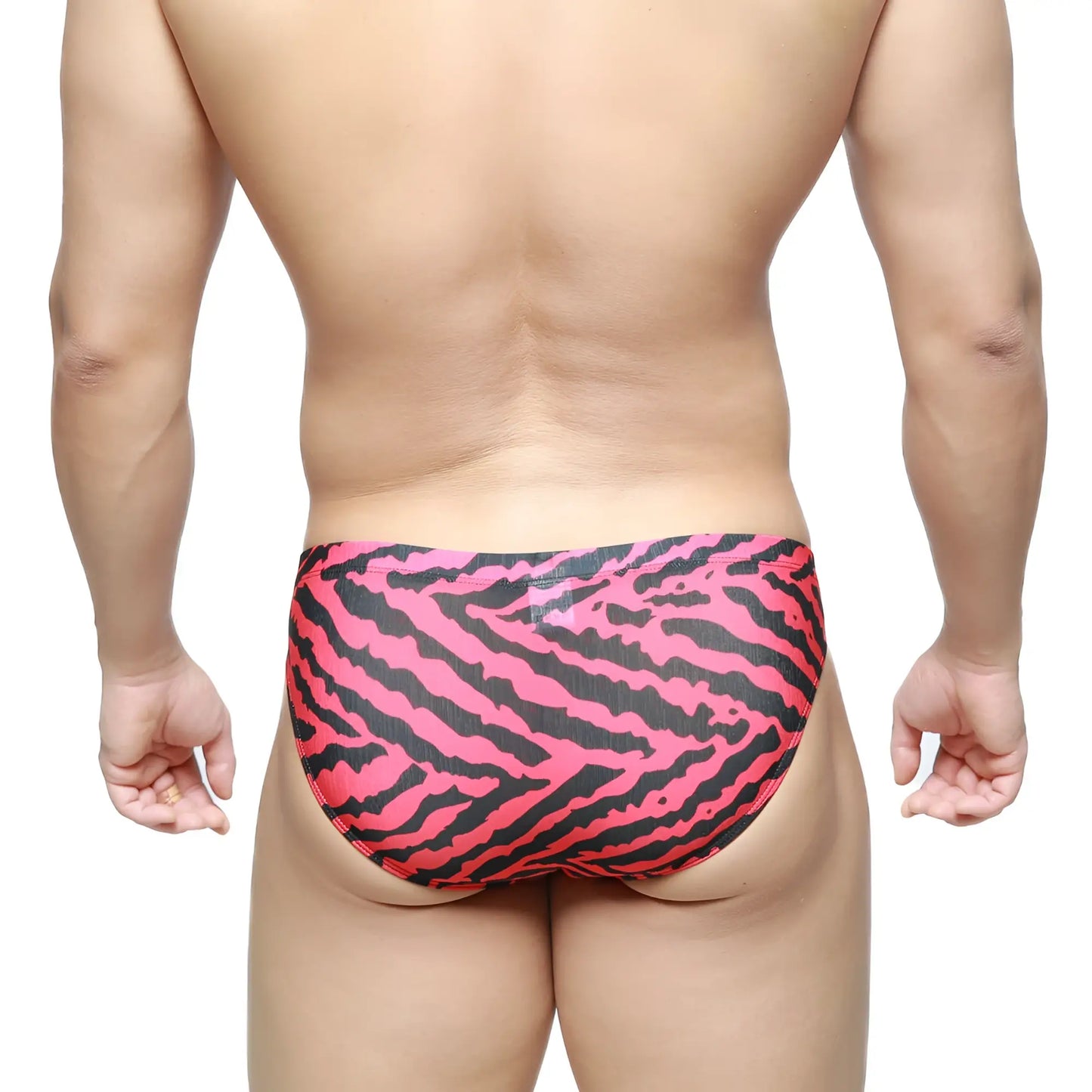 Bright pink and black zebra-striped swim trunks from metromalewear leopard bikini red 5103-m63 collection