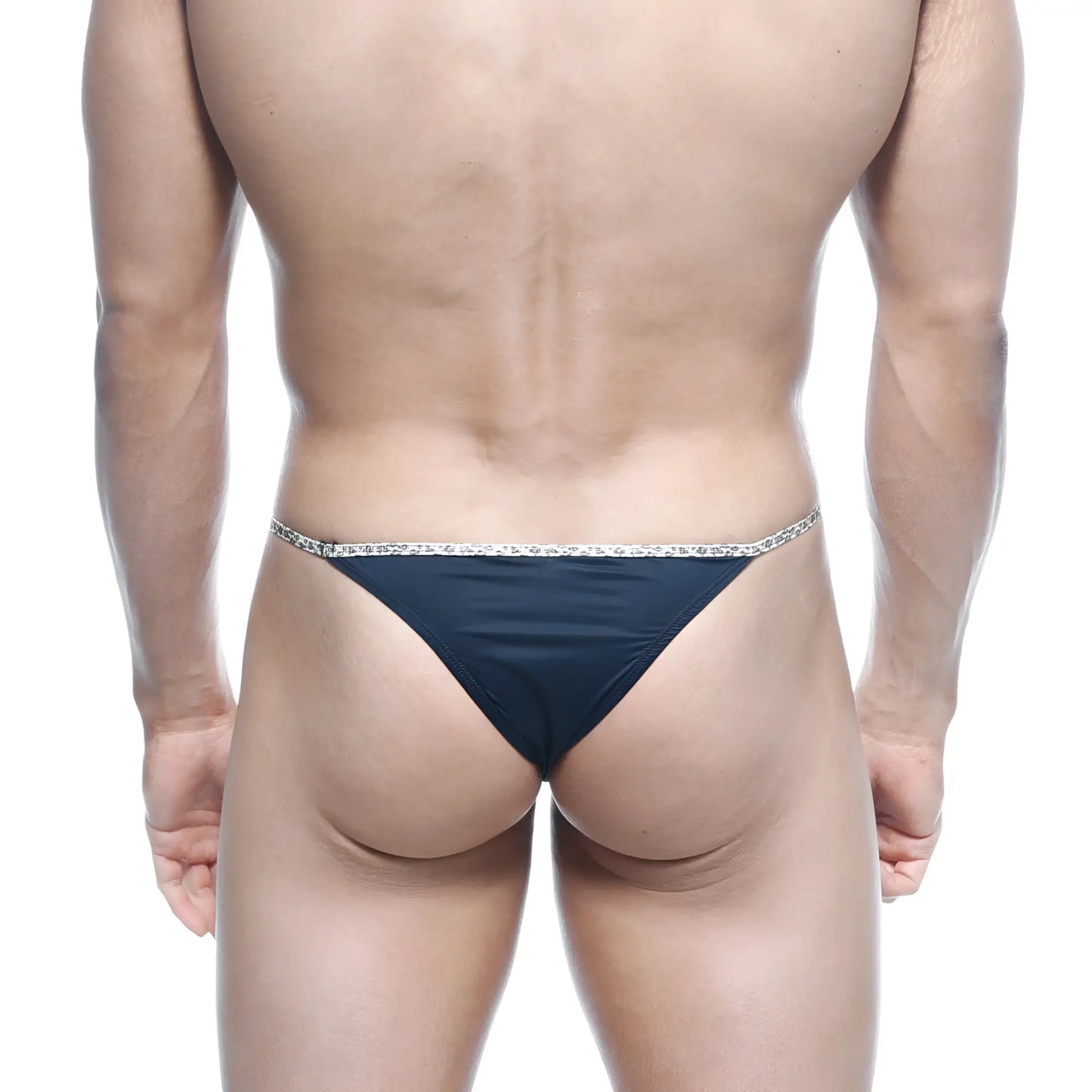 MetroMaleWear leopard string bikini black thong with sparkling silver trim ideal for stylish swimwear or lingerie use
