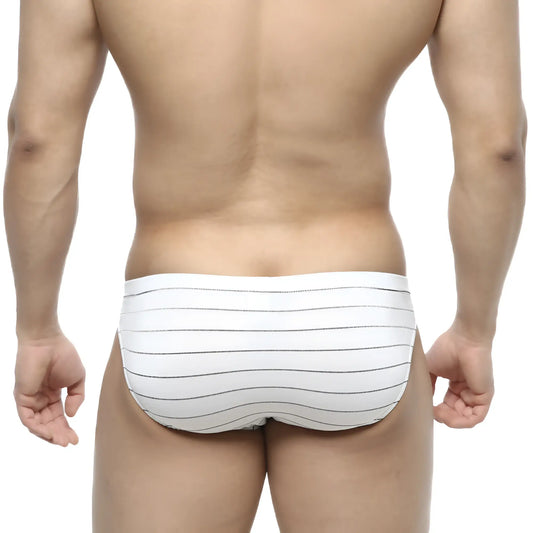 White briefs with thin black horizontal stripes from metromalewear linea bikini 5103-19 collection