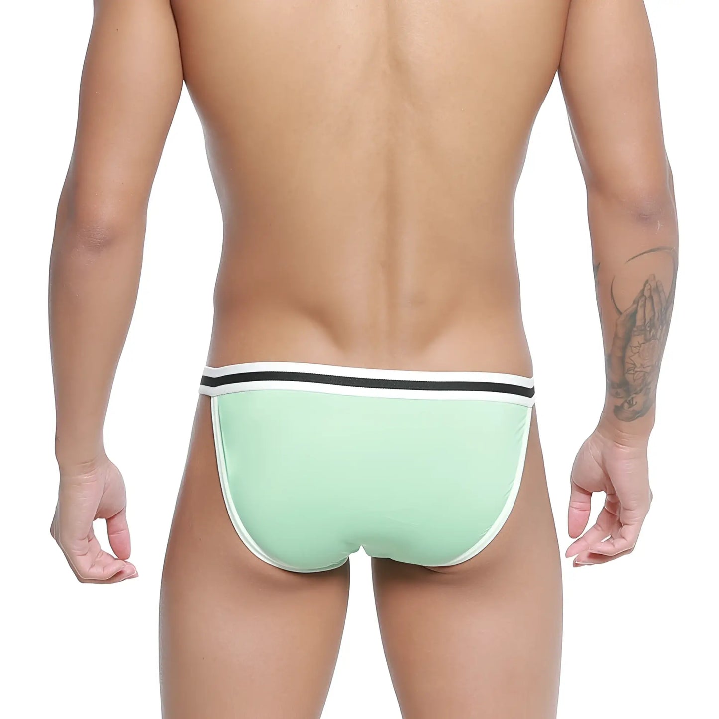 Metro malewear link bikini briefs in mint green with black and white striped waistband for comfortable everyday wear
