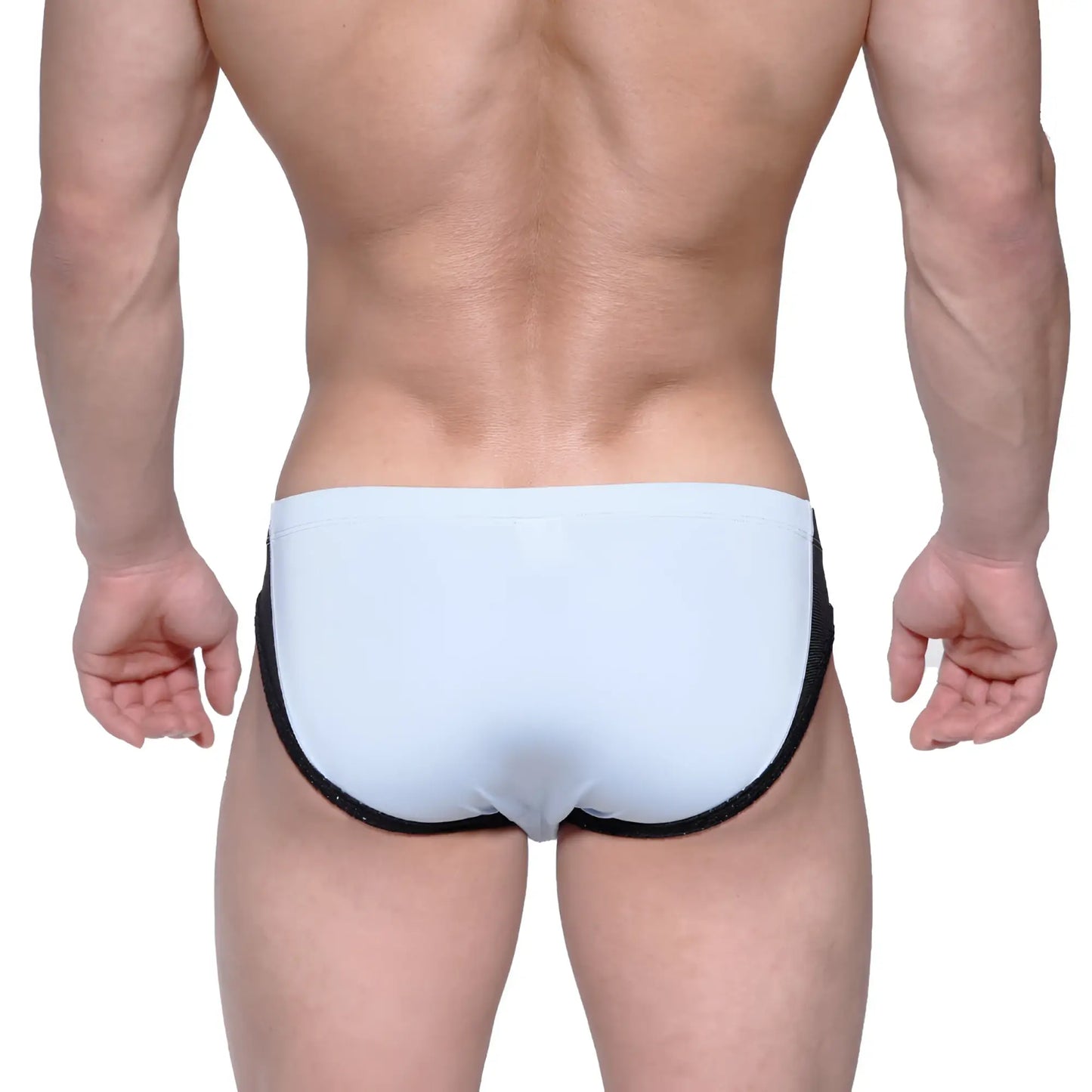 MetroMaleWear Lobo hip brief light blue swim trunks with black trim designed for comfortable water use