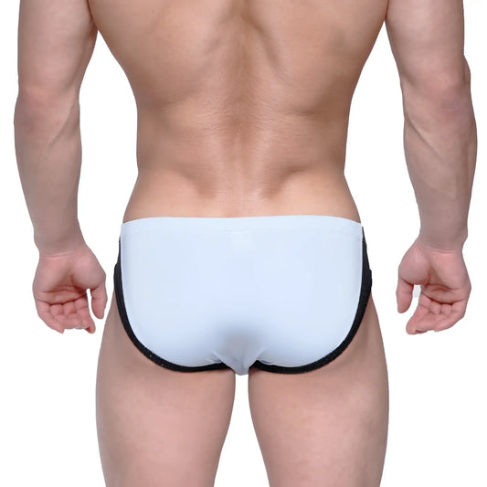 MetroMaleWear Lobo hip brief light blue swim trunks with black trim designed for comfortable water use
