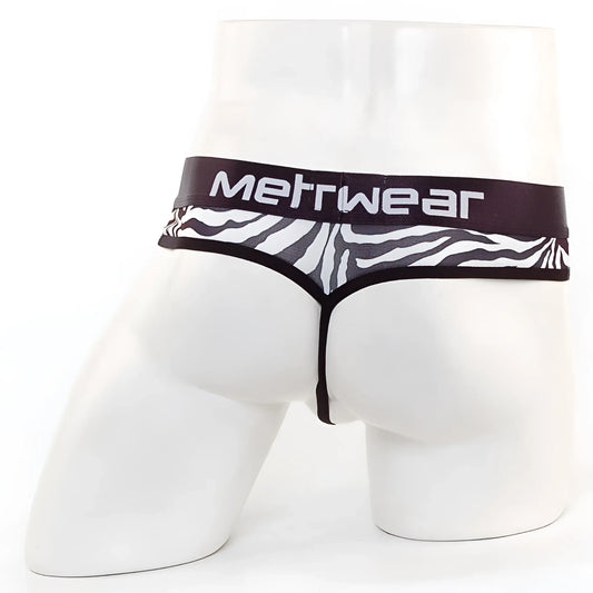 MetroMaleWear Loreto G-String zebra 2722-60 black and white zebra print thong with solid black waistband and brand name