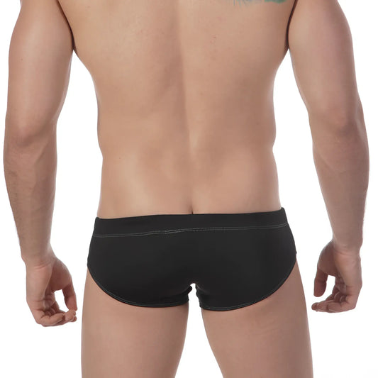 MetroMaleWear lowrise swim brief black 4917-20 with white stitching on waistband and leg openings for men