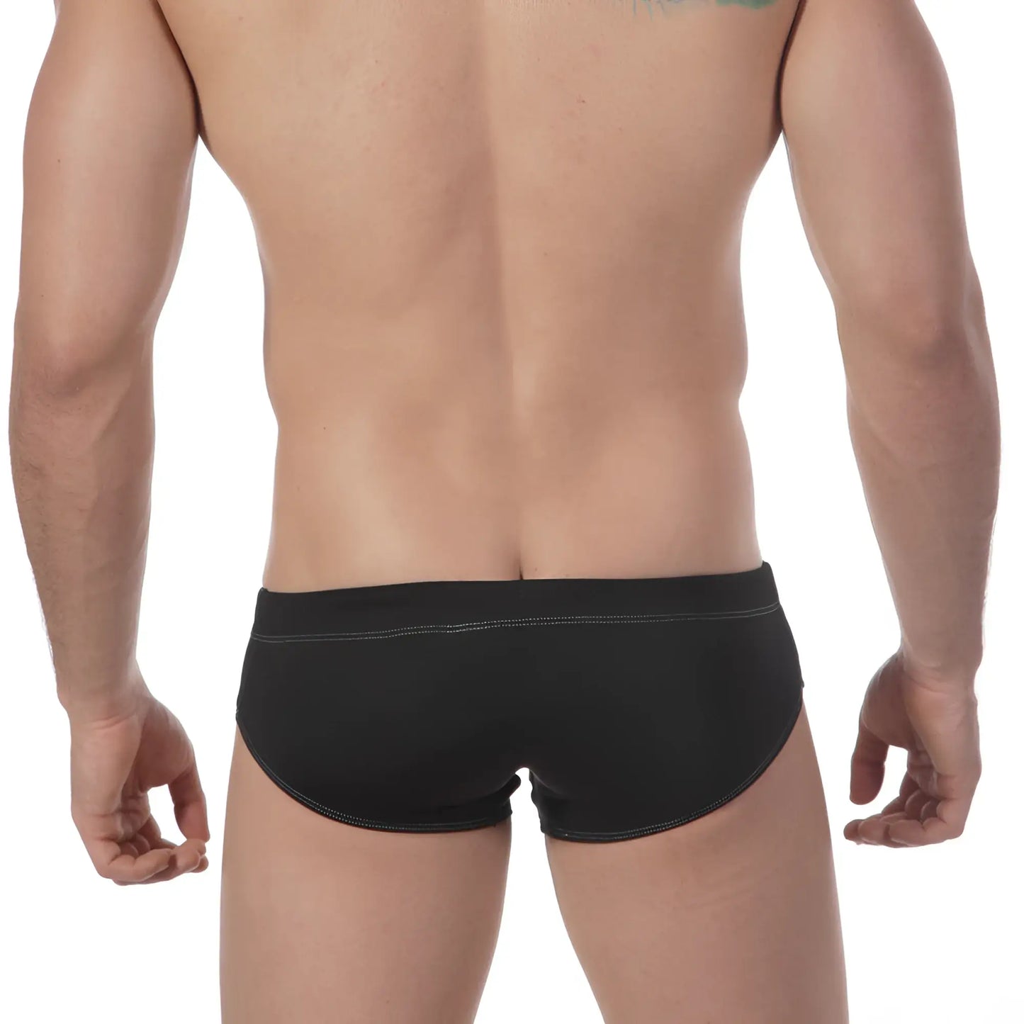 MetroMaleWear lowrise swim brief black 4917-20 with white stitching on waistband and leg openings for men