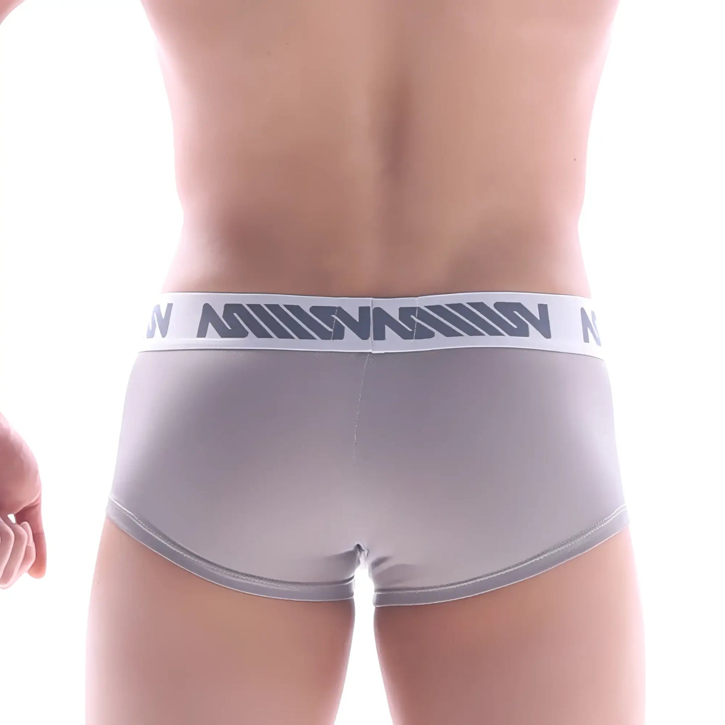 Gray metro male wear lux short boxer briefs with white waistband and dark gray n logo pattern 2026-51