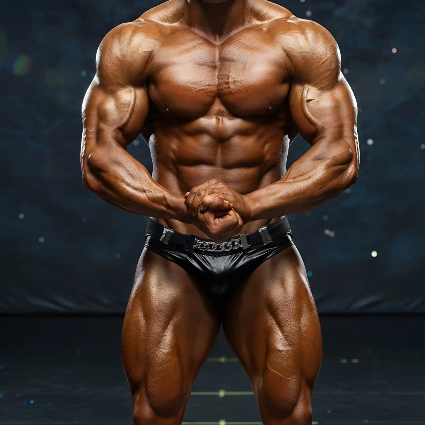 Black leather briefs with a silver chain belt buckle from MetroMaleWear MetroMuscleWear Cadena Competition Suit 4974-19