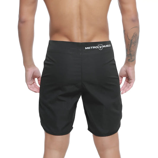 Black metro male wear metro musclewear intenso physique board short with sleek athletic cut and white waistband branding
