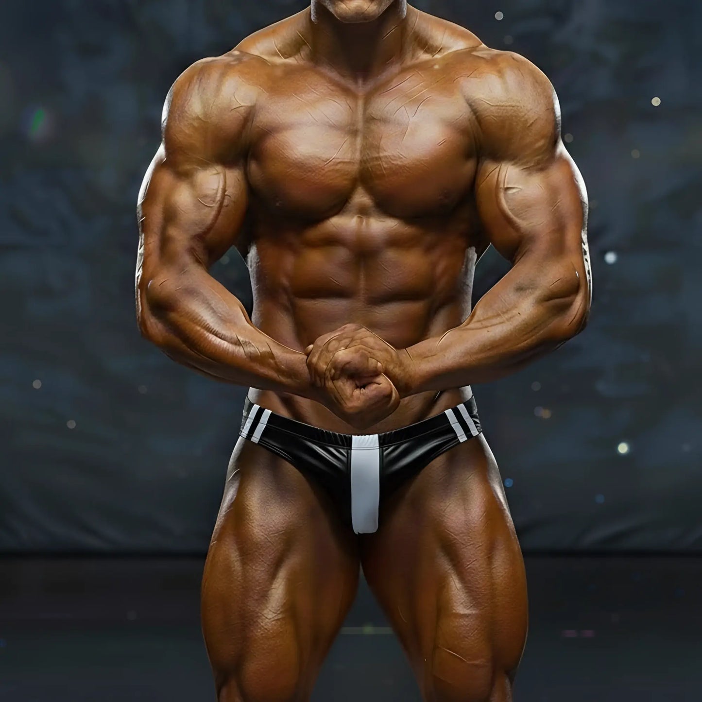 Black and white striped athletic briefs with a central vertical stripe from MetroMaleWear MetroMuscleWear Lucas suit