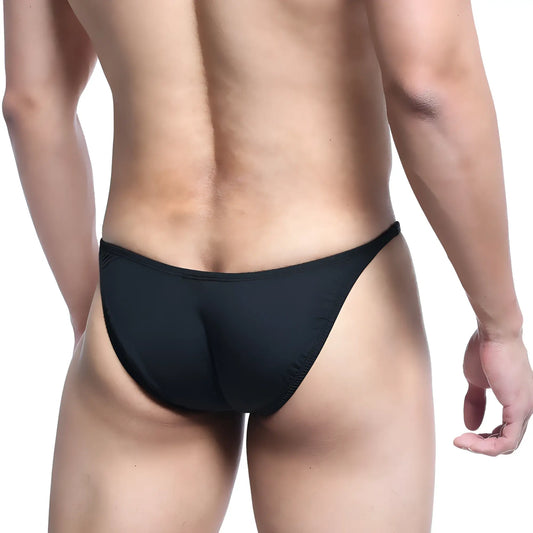 Black thong briefs with smooth form-fitting design by metromalewear for ifbb pro posing suit use