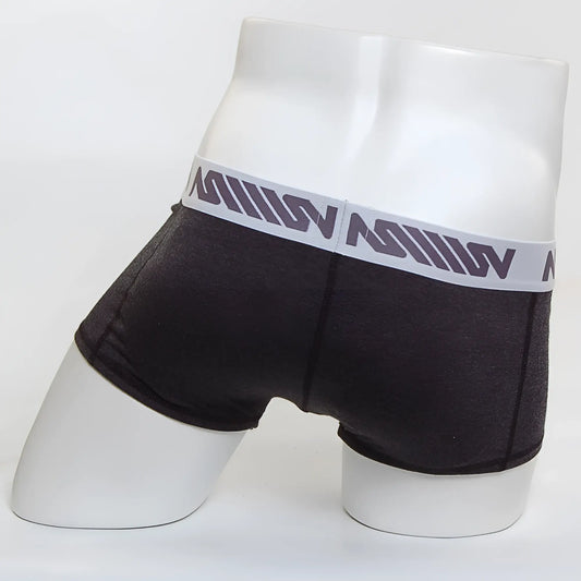MetroMalewear premium padded boxer heather 3032-11 in dark gray heathered fabric with white waistband and gray logo pattern