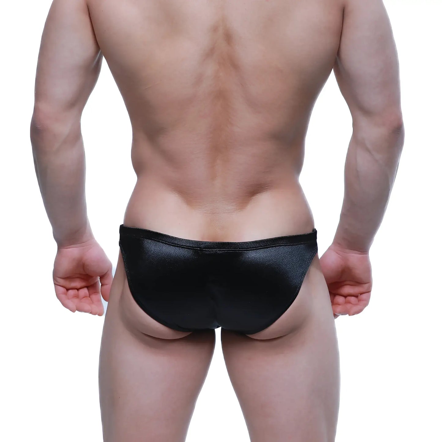 Black shiny metallic textured briefs metro malewear puente bikini osirius 3603-73 front side view