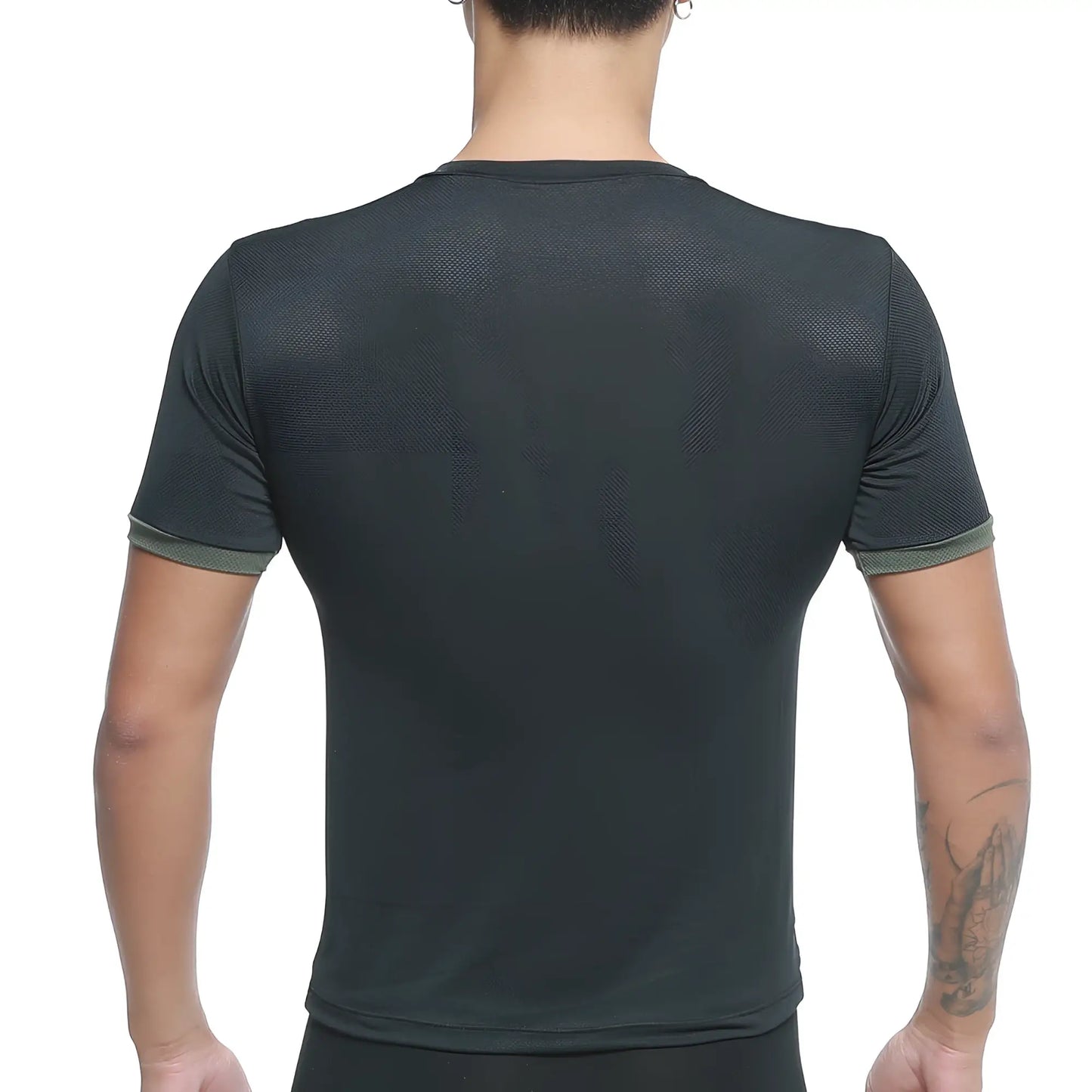 MetroMaleWear SIB tank top green 4127-26 black short-sleeved athletic shirt with textured pattern and olive green sleeve trim