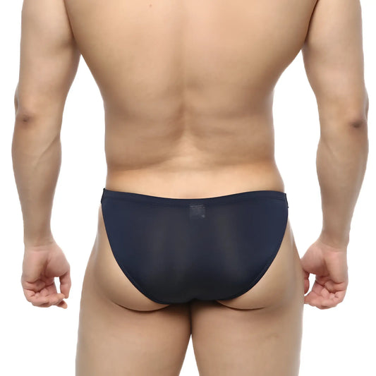 Metro male wear slim bikini navy sheer mesh briefs showing front view for comfortable stylish fit