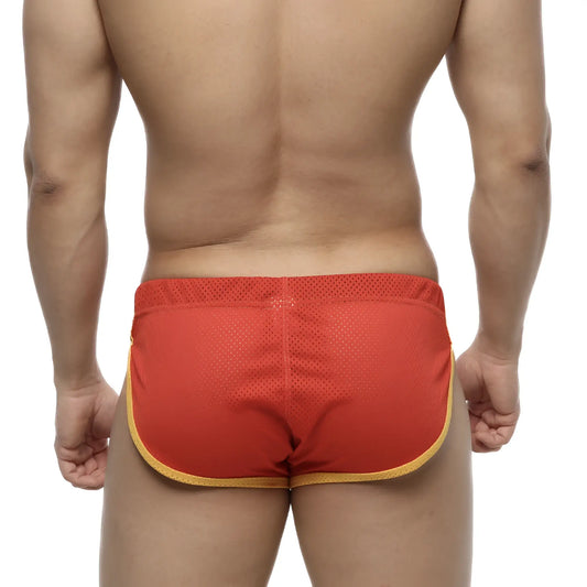 Red mesh athletic briefs with yellow trim by metromalewear soccer split short red 4705-12