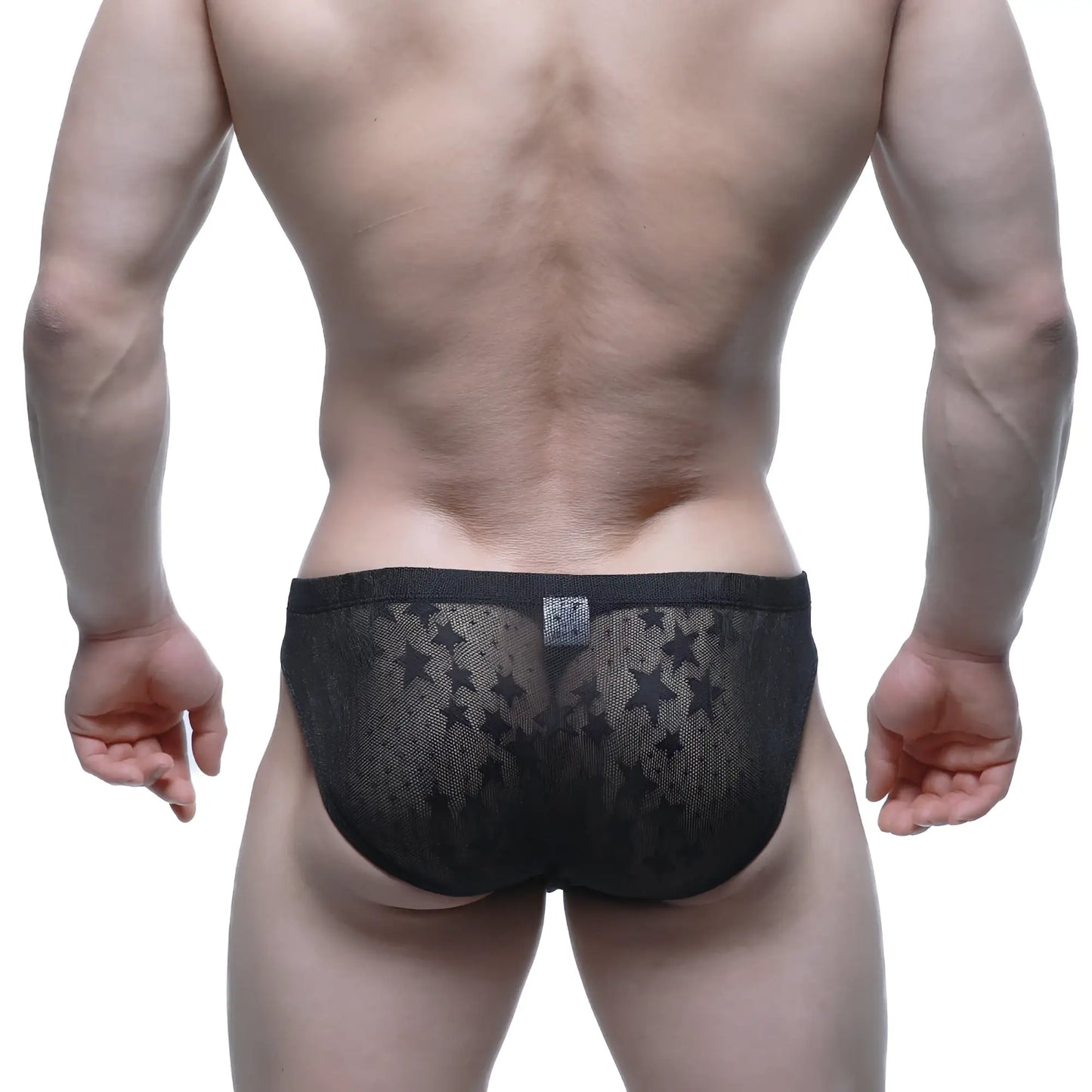 Metro male wear stardust bikini black 5103-m51 black star-patterned mesh briefs front view