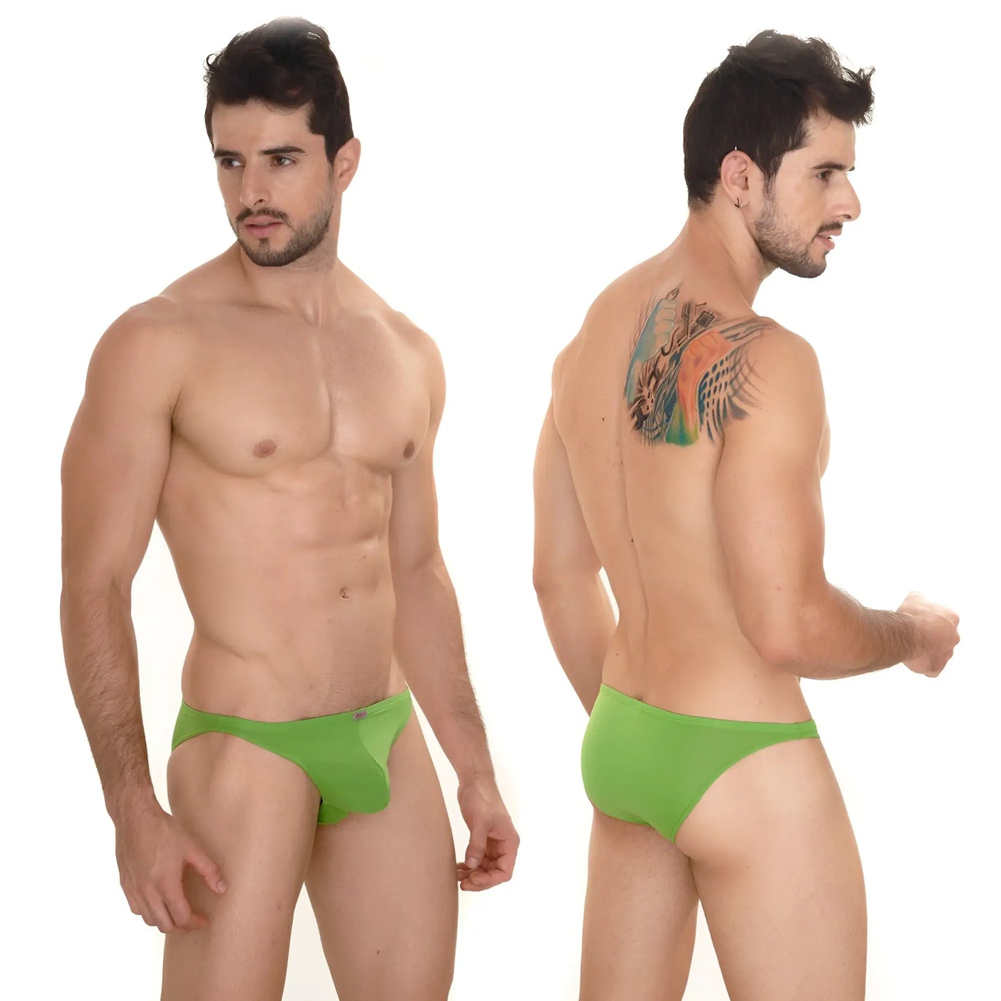 Bright green form-fitting briefs from metromalewear sunbathing bikini designed for comfort and style