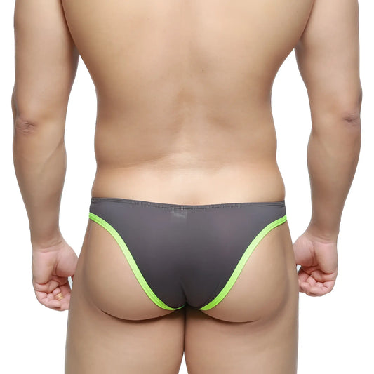 MetroMaleWear top bikini gray mesh briefs with neon green trim for a stylish and breathable fit