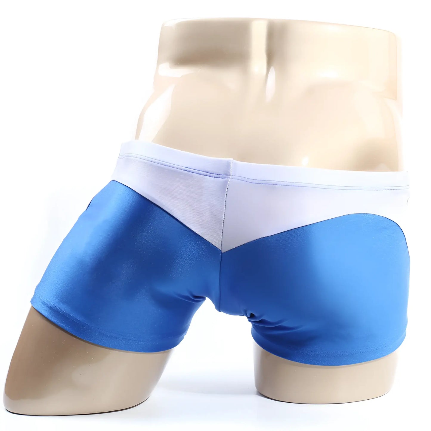 Blue and white men’s briefs in shiny stretchy fabric from MetroMaleWear ultra square cut royal 4995-18 collection