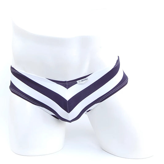 Navy and white striped men’s briefs with chevron pattern from metromalewear ventura brief stripe 2713-40